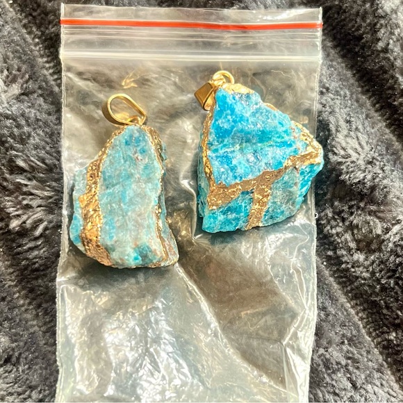 Jewelry - Set of 2 Gold-Detailed Blue Apatite Pendants